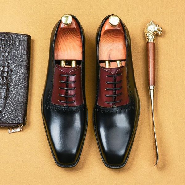 square toe oxford shoe genuine cow leather lace up formal business shoes mixed colors fashion mens dress wedding shoes a114, Black 
square toe oxford shoe genuine cow leather lace up formal business shoes mixed colors fashion mens dress wedding shoes a114, Black
