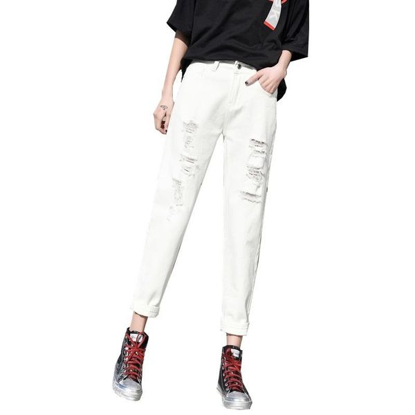 women's jeans summer style white ripped hole women high waist denim pants capris female boyfriend black casual loose, Blue
women's jeans summer style white ripped hole women high waist denim pants capris female boyfriend black casual loose, Blue