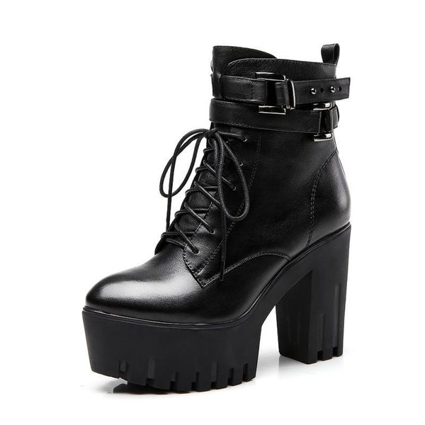 boots fashion womens autumn winter genuine leather high heel cross tied zip buckle round toe thick bottom platform ankle, Black
boots fashion womens autumn winter genuine leather high heel cross tied zip buckle round toe thick bottom platform ankle, Black