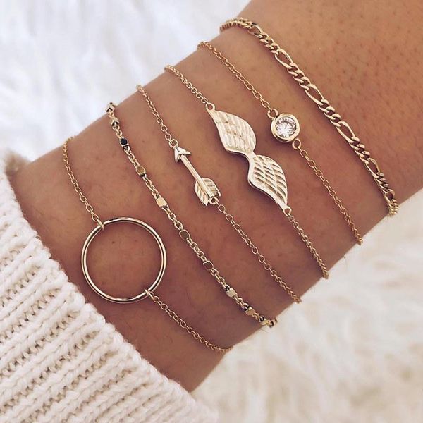 6 pcs/set vintage gold angle wing arrow round crystal bracelets set charm boho multilayer bracelets for women female jewelry, Black
6 pcs/set vintage gold angle wing arrow round crystal bracelets set charm boho multilayer bracelets for women female jewelry, Black