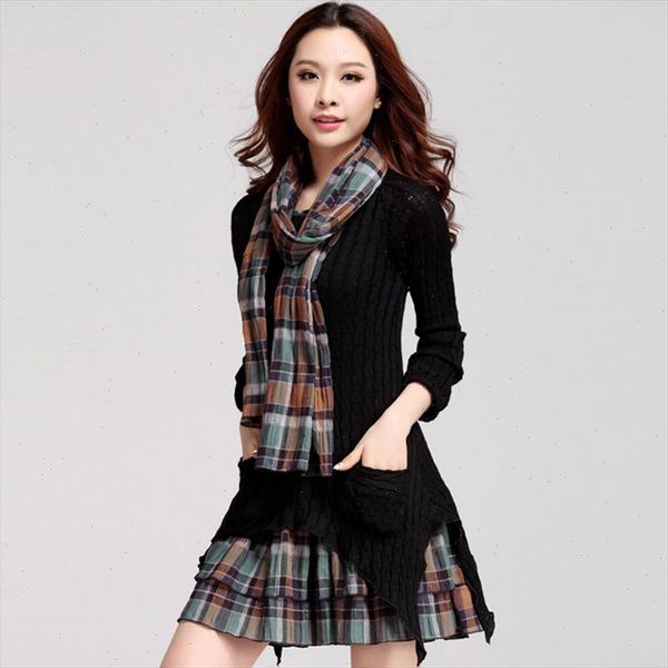 plus velvet scarf checked dresses warm large size women long sleeve vestido asymmetrical knit plaid autumn winter pleated dress, Black;gray
plus velvet scarf checked dresses warm large size women long sleeve vestido asymmetrical knit plaid autumn winter pleated dress, Black;gray