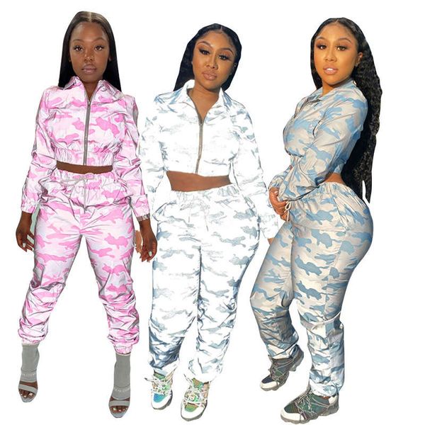 autumn and winter leisure reflective camouflage printed sports suit women's two piece set, Gray
autumn and winter leisure reflective camouflage printed sports suit women's two piece set, Gray