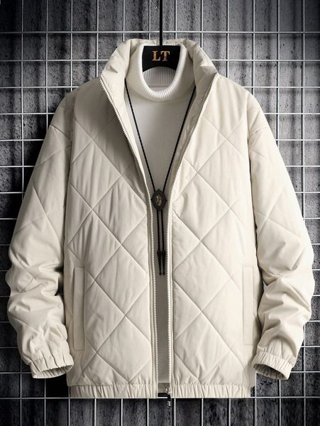 men letter patched slant pockets argyle quilted coat without sweater i46c#, Black;brown
men letter patched slant pockets argyle quilted coat without sweater i46c#, Black;brown