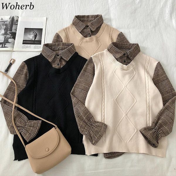 woherb spring autumn women fake two 2 pieces plaid shirt pathcwork lady casual loose knit vest fashion patchwork pullover1, White;black
woherb spring autumn women fake two 2 pieces plaid shirt pathcwork lady casual loose knit vest fashion patchwork pullover1, White;black