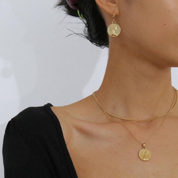 chains vintage portrait coin pendant necklace&earrings multi layer heart snake chain choker necklace party jewelry set for women girl, Silver
chains vintage portrait coin pendant necklace&earrings multi layer heart snake chain choker necklace party jewelry set for women girl, Silver