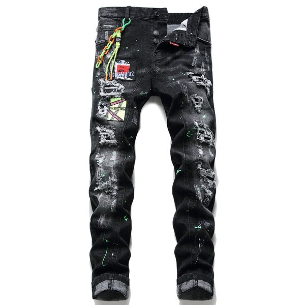 new men's hole embroidered jeans slim men patch stretch jeans casual autumn winter streetwear patchwork badge distressed, Blue
new men's hole embroidered jeans slim men patch stretch jeans casual autumn winter streetwear patchwork badge distressed, Blue
