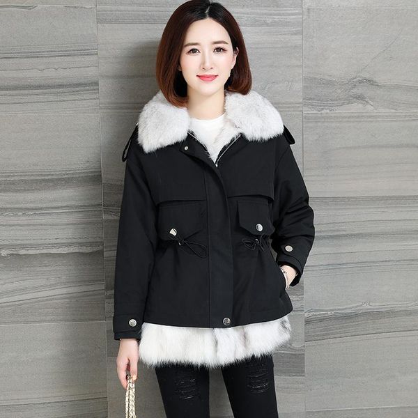 women's fur & faux real coat genuine collar female jacket winter parkas short warm women coats ropa para mujer zjt623, Black
women's fur & faux real coat genuine collar female jacket winter parkas short warm women coats ropa para mujer zjt623, Black