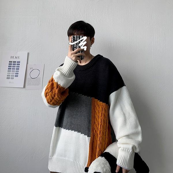 men's sweaters e-baihui sweater autumn stitching contrast color knit men and women loose outer wear round neck, White;black
men's sweaters e-baihui sweater autumn stitching contrast color knit men and women loose outer wear round neck, White;black