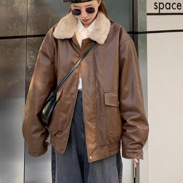 shengpalae retro pu leather warm coat women's autumn and winter 2021 new korean fur collar plush large size jacket fashion 5a4221, Black;brown
shengpalae retro pu leather warm coat women's autumn and winter 2021 new korean fur collar plush large size jacket fashion 5a4221, Black;brown