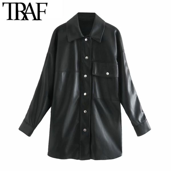 traf women fashion faux leather pockets oversized jacket coat vintage long sleeve side vents female outerwear chic, Tan;black
traf women fashion faux leather pockets oversized jacket coat vintage long sleeve side vents female outerwear chic, Tan;black