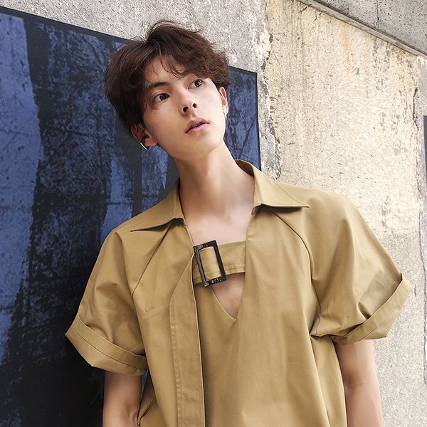 2021 new summer in men's short sleeves korean version of personality trend loose-fitting shirt belt tiqu, Black
2021 new summer in men's short sleeves korean version of personality trend loose-fitting shirt belt tiqu, Black