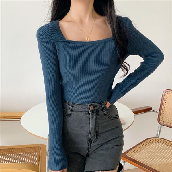 women's sweaters 2021 long sleeve knitted sweater women pullover square collar korean style autumn winter slim pull knitwear casual, White;black
women's sweaters 2021 long sleeve knitted sweater women pullover square collar korean style autumn winter slim pull knitwear casual, White;black