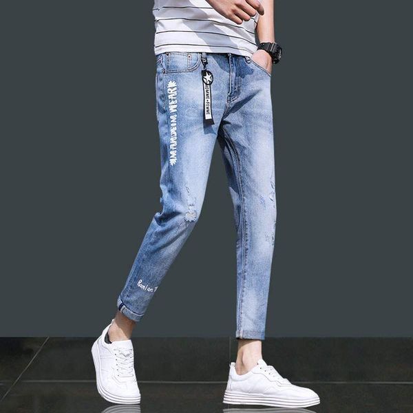 summer holed jeans straight capris slim legged casual men's korean beggars pants, Black
summer holed jeans straight capris slim legged casual men's korean beggars pants, Black