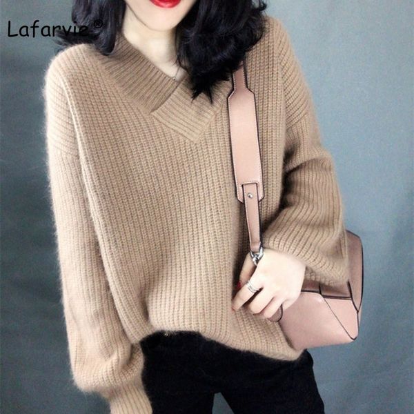 lafarvie cashmere blended sweater women autumn winter v-neck pullover female warm loose knitted jumper y200910, White;black
lafarvie cashmere blended sweater women autumn winter v-neck pullover female warm loose knitted jumper y200910, White;black