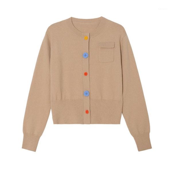 women sweater 2020 autumn/winter khaki knit cardigan button round neck long sleeve short, White
women sweater 2020 autumn/winter khaki knit cardigan button round neck long sleeve short, White
