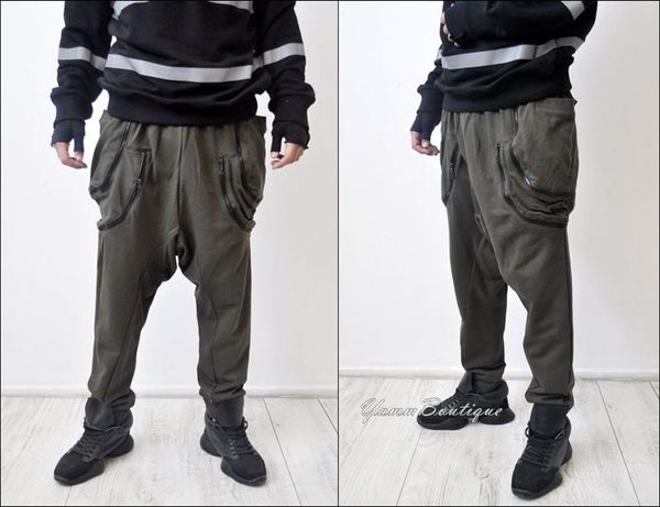 men's pants asymmetric extravagant baggy black loose casual drop crotch multi-zippered pockets harem / streetwear steampunk hiphop
men's pants asymmetric extravagant baggy black loose casual drop crotch multi-zippered pockets harem / streetwear steampunk hiphop