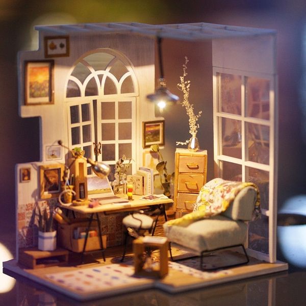 Robotime Wooden Dollhouse Kits For Doll Diy Dollhouse Miniature Doll House Furniture Toys For Children Girl's Gift Dgm01-dgm06 Y200413
