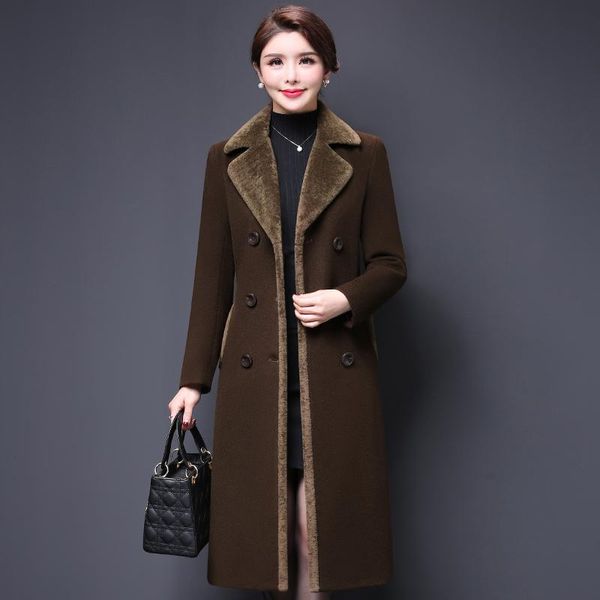women's wool & blends 2021 winter woolen coat fashion turn down collar double breasted medium long thicken elegant office lady outerwea, Black
women's wool & blends 2021 winter woolen coat fashion turn down collar double breasted medium long thicken elegant office lady outerwea, Black