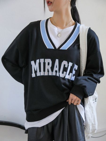 dazy letter graphic drop shoulder striped trim sweatshirt without tee k9be#, White;black
dazy letter graphic drop shoulder striped trim sweatshirt without tee k9be#, White;black