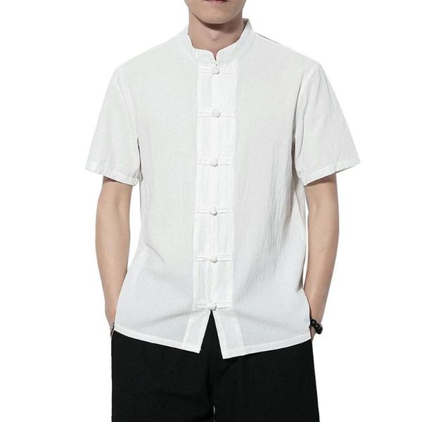 men's casual shirts men shirt solid color button stand collar short sleeve loose chinese style tang suit vintage male, White;black
men's casual shirts men shirt solid color button stand collar short sleeve loose chinese style tang suit vintage male, White;black