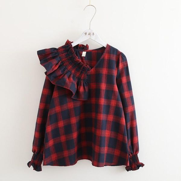 kyqiao women's plaid shirt mori girls autumn spring v neck puff corrugated edge long-sleeved green red blue plaid blouse1, White
kyqiao women's plaid shirt mori girls autumn spring v neck puff corrugated edge long-sleeved green red blue plaid blouse1, White
