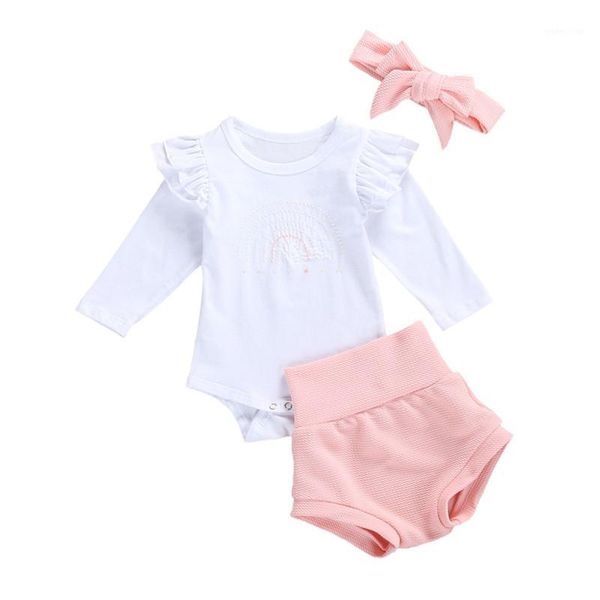 3pcs newborn infant baby girls fall outfits long sleeve embroidery rainbow ruffle romper + pink shorts + headband set 0-18m1, White
3pcs newborn infant baby girls fall outfits long sleeve embroidery rainbow ruffle romper + pink shorts + headband set 0-18m1, White