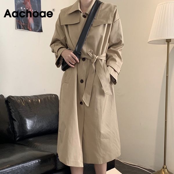aachoae casual trench coat long windbreaker women korean single breasted coat with belt solid long sleeve pockets outerwear lj201128, Tan;black
aachoae casual trench coat long windbreaker women korean single breasted coat with belt solid long sleeve pockets outerwear lj201128, Tan;black