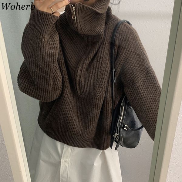 woherb knitted cropped pullovers korean chic winter clothes women half turtleneck zipper loose casual sweater coat pull femme 201130, White;black
woherb knitted cropped pullovers korean chic winter clothes women half turtleneck zipper loose casual sweater coat pull femme 201130, White;black