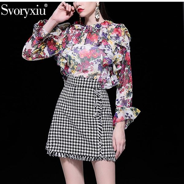 svoryxiu high end runway skirt suit women's floral print ruffles chiffon blouse + zebra button houndstooth skirts two piece set t200325, White
svoryxiu high end runway skirt suit women's floral print ruffles chiffon blouse + zebra button houndstooth skirts two piece set t200325, White