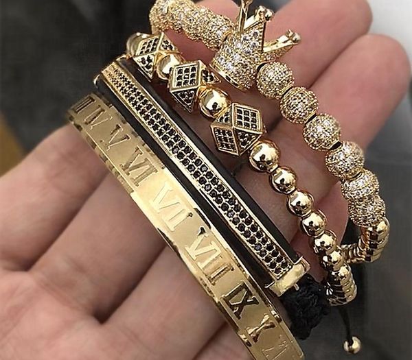 4pcs/set classical handmade braiding bracelet gold hip hop men pave cz zircon crown roman numeral bracelet luxury jewelry11, Golden;silver
4pcs/set classical handmade braiding bracelet gold hip hop men pave cz zircon crown roman numeral bracelet luxury jewelry11, Golden;silver