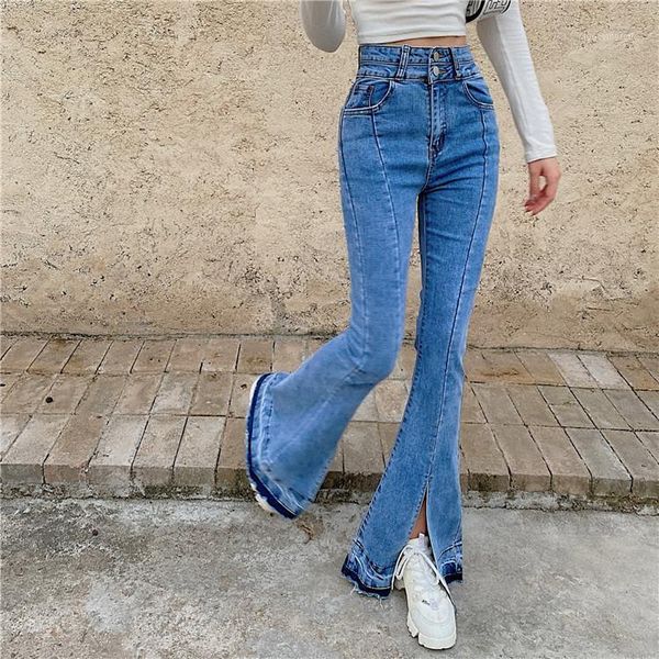 women's jeans korean style high waist patchwork flare fashion slit skinny female stretch blue pants women1
women's jeans korean style high waist patchwork flare fashion slit skinny female stretch blue pants women1