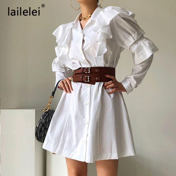 ruffles shirt dress button white long puff sleeve mini dresses fashion casual loose robe 2021 spring new chic office lady, Black;gray
ruffles shirt dress button white long puff sleeve mini dresses fashion casual loose robe 2021 spring new chic office lady, Black;gray