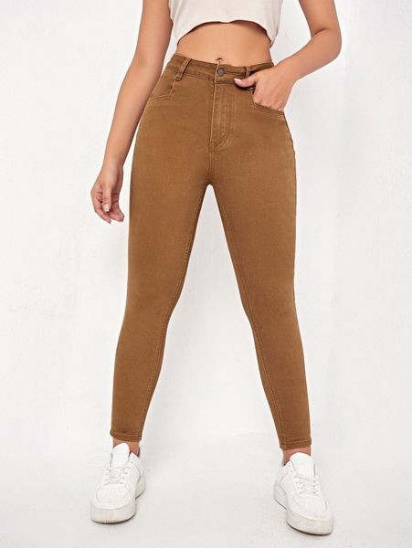 high stretch cropped skinny jeans 41gy#, Blue