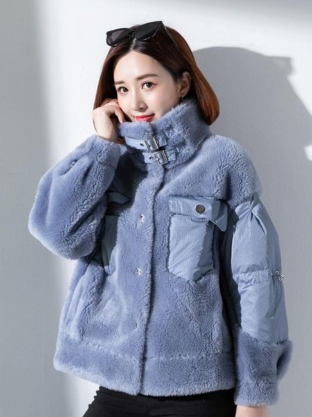women's fur & faux fashion white duck down sleeves female jacket genuine wool coats warm clothing casaco zjt1640, Black
women's fur & faux fashion white duck down sleeves female jacket genuine wool coats warm clothing casaco zjt1640, Black