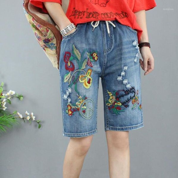 high waist jean shorts woman knee length straight embroidery ripped vintage elastic waist cotton loose denim shorts p8821, Blue
high waist jean shorts woman knee length straight embroidery ripped vintage elastic waist cotton loose denim shorts p8821, Blue
