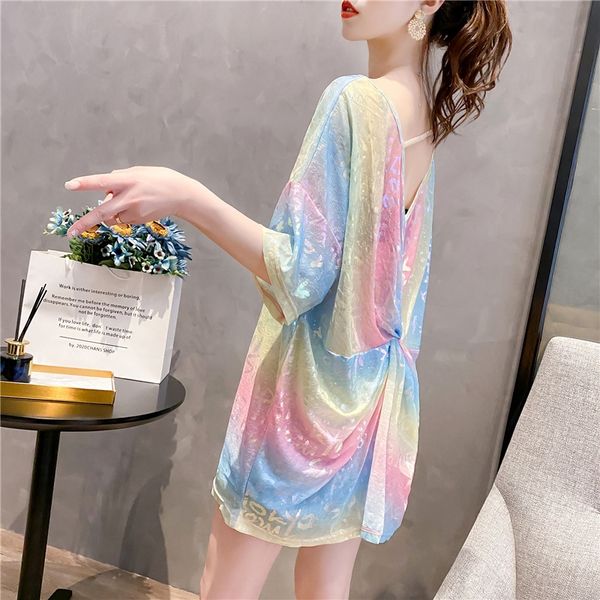 design sense hollowed t- out open back round neck shiny letter short sleeve t-shirt for women summer loose rainbow small crowd bottoming shi, White
design sense hollowed t- out open back round neck shiny letter short sleeve t-shirt for women summer loose rainbow small crowd bottoming shi, White