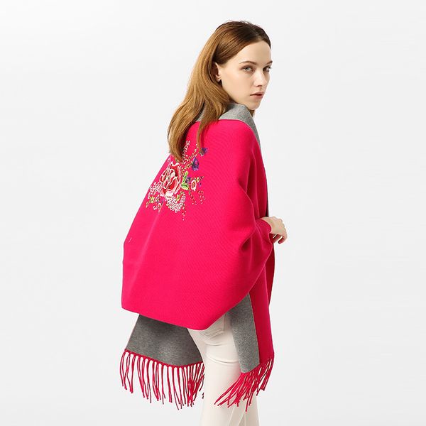 new cape autumn and winter embroidered peony with sleeve cape coat dual purpose warm cape, Blue;gray
new cape autumn and winter embroidered peony with sleeve cape coat dual purpose warm cape, Blue;gray