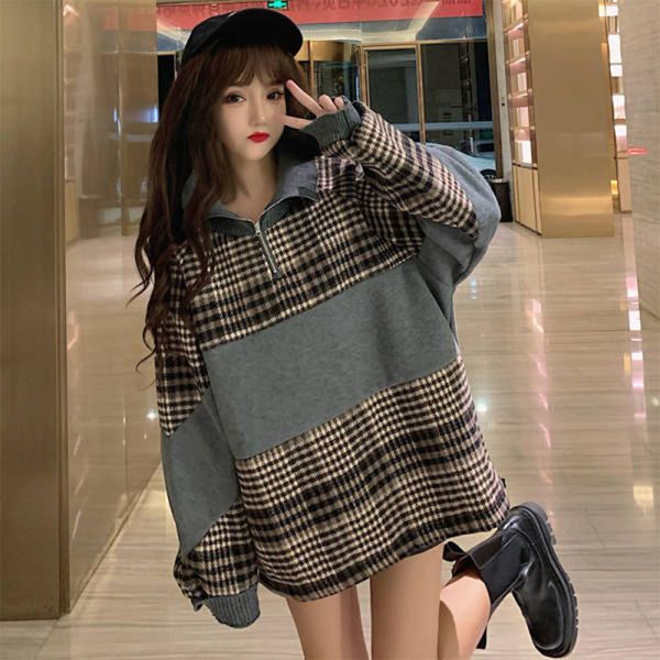 2021 japan style hoodie spring summer new korean fashion loose simple lattice splicing thicken keep warm half zipper 8a52, Black
2021 japan style hoodie spring summer new korean fashion loose simple lattice splicing thicken keep warm half zipper 8a52, Black