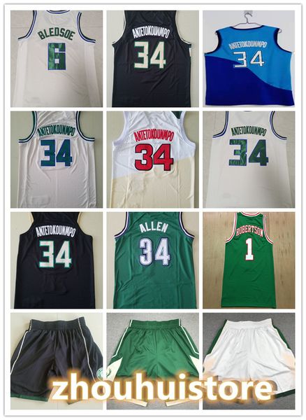 mens retro giannis ray 34 allen 34 antetokounmpo basketball shirt bledson 1 robertson 100% stitched basketball jersey, Black;red