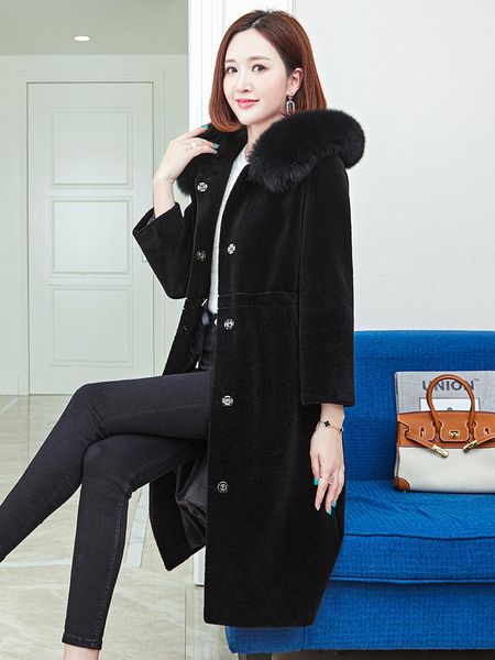women's fur & faux coat 100% genuine real wool collar hooded female jacket korean vintage coats womens clothing casaco zjt710, Black
women's fur & faux coat 100% genuine real wool collar hooded female jacket korean vintage coats womens clothing casaco zjt710, Black