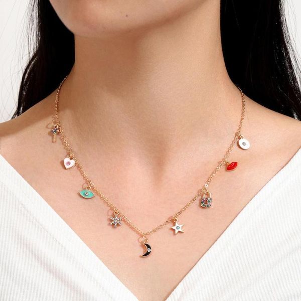 2020 harajuku cute crystal moon star heart key padlock pendant necklace fashion turkish evil eye enamel necklace for women gifts, Silver
2020 harajuku cute crystal moon star heart key padlock pendant necklace fashion turkish evil eye enamel necklace for women gifts, Silver