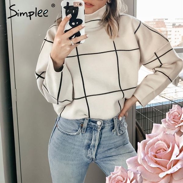 simplee autumn turtleneck plaid women pullover casual office knitted outerwear sweater female winter warm out jumpers y200910, White;black
simplee autumn turtleneck plaid women pullover casual office knitted outerwear sweater female winter warm out jumpers y200910, White;black
