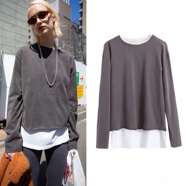 tfzsi 2020 spring long sleeve stitching fake two-piece carbon slimming t-shirt sweater tearing round neck long women's loose gray sweat, Black
tfzsi 2020 spring long sleeve stitching fake two-piece carbon slimming t-shirt sweater tearing round neck long women's loose gray sweat, Black