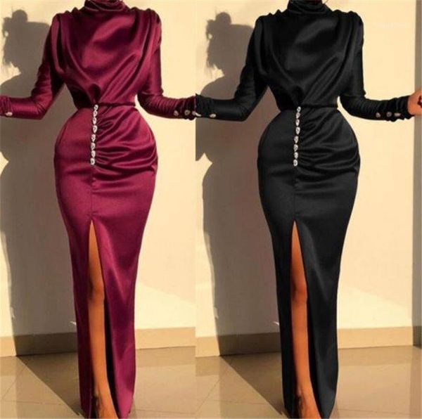 women splits long sleeve maxi dress high neck ruched thigh slit evening gown dress satin evening party dresses rh2851, Black;gray
women splits long sleeve maxi dress high neck ruched thigh slit evening gown dress satin evening party dresses rh2851, Black;gray