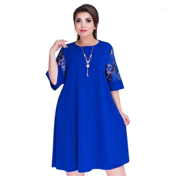 casual dresses 2021 splice loose lace summer plus size women knee-length office dress1, Black;gray 
casual dresses 2021 splice loose lace summer plus size women knee-length office dress1, Black;gray