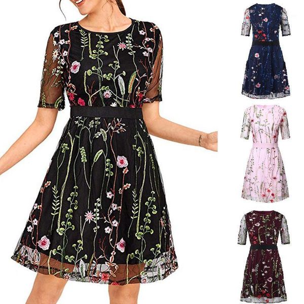 women floral embroidery crew neck spring perspective mesh midi-sleeved dresses1, Black;gray
women floral embroidery crew neck spring perspective mesh midi-sleeved dresses1, Black;gray