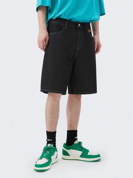 men patch detail stitching denim shorts i2u9#, Blue