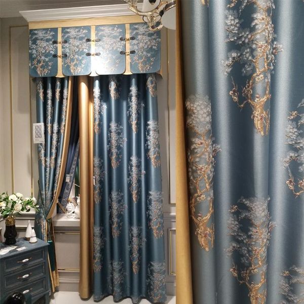 new chinese-style living room bedrooms curtains high shading velvet curtains high precision for bedroom living room