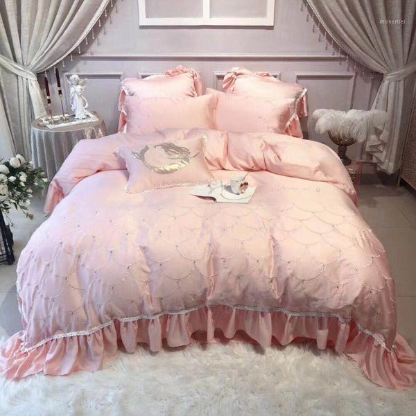 fish scale ruffle strong beads princess style pink bedding set 4/7pcs king size soft tencel duvet cover bed sheet set1
fish scale ruffle strong beads princess style pink bedding set 4/7pcs king size soft tencel duvet cover bed sheet set1
