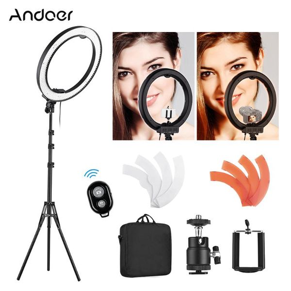 andoer 18" 5500k led video light led light ring lamp 36w live show lighting+light stand color filters controller phone holder
andoer 18" 5500k led video light led light ring lamp 36w live show lighting+light stand color filters controller phone holder